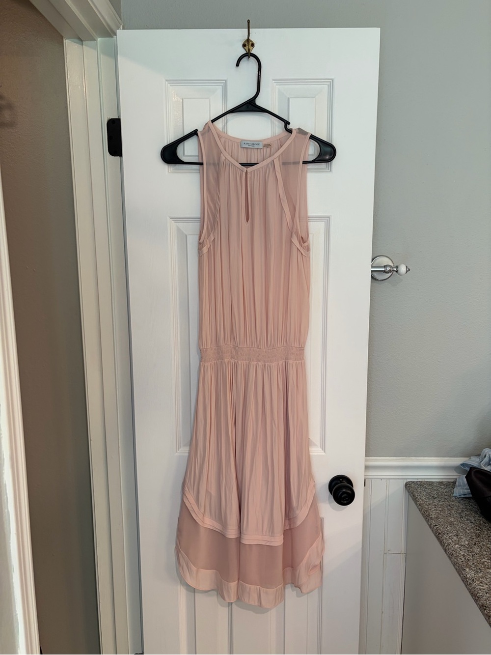 Ramy Brook Blush Pink Smocked Midi Dress Medium Chiffon Pleated